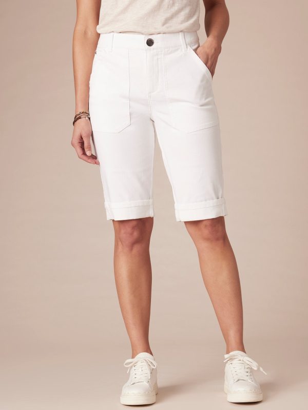 Ab solution High Rise Cuffed Denim Bermuda Short with Coin Pockets Cheap