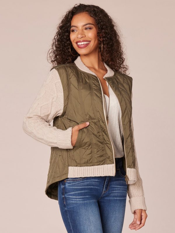 Long Sleeve Mock Neck Zip Front Quilted Vest Jacket with Patch Pockets For Cheap - Image 2