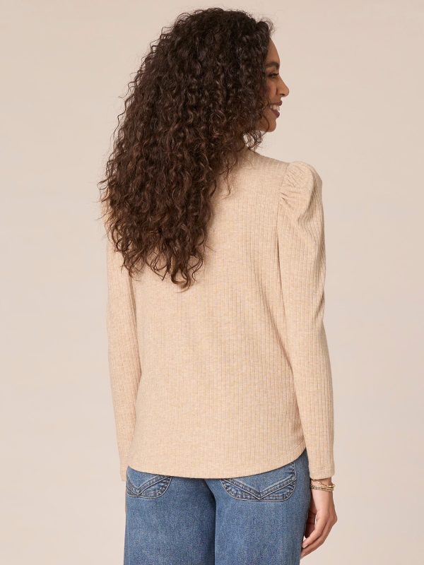 Long Puff Shoulder Sleeve V-Neck Surplus Shirttail Hem Knit Top For Sale - Image 4